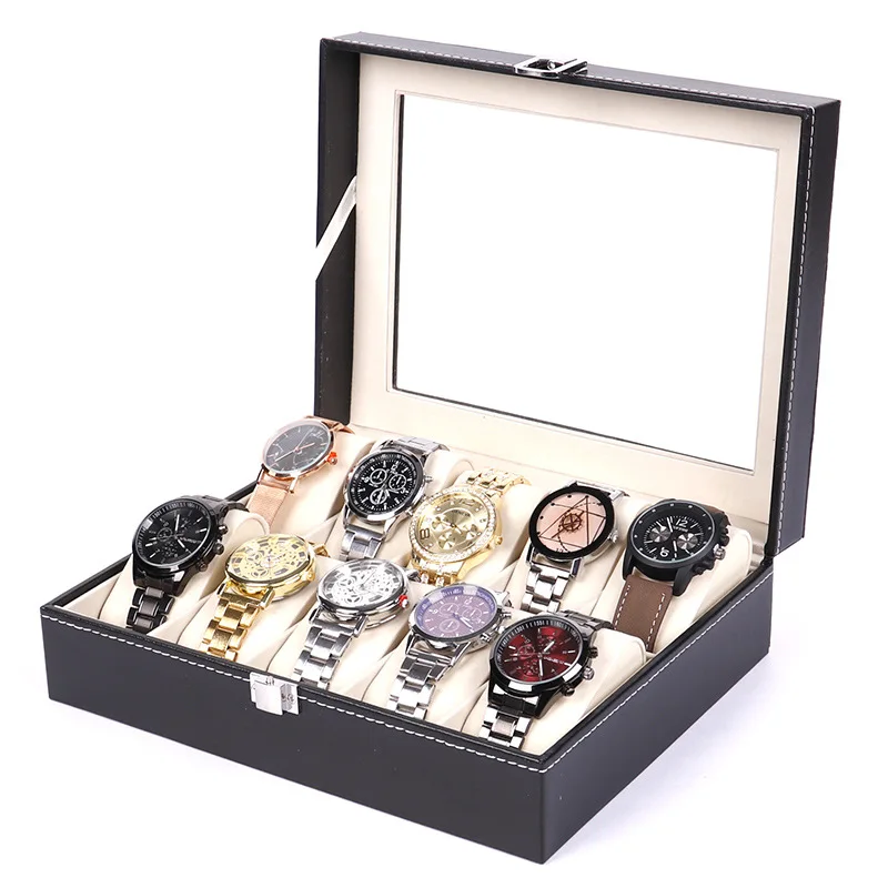 10 Slots Leather Watch Storage Display Box with Metal Latch Watches Jewelry Organizer Box for Women Men Watch Display