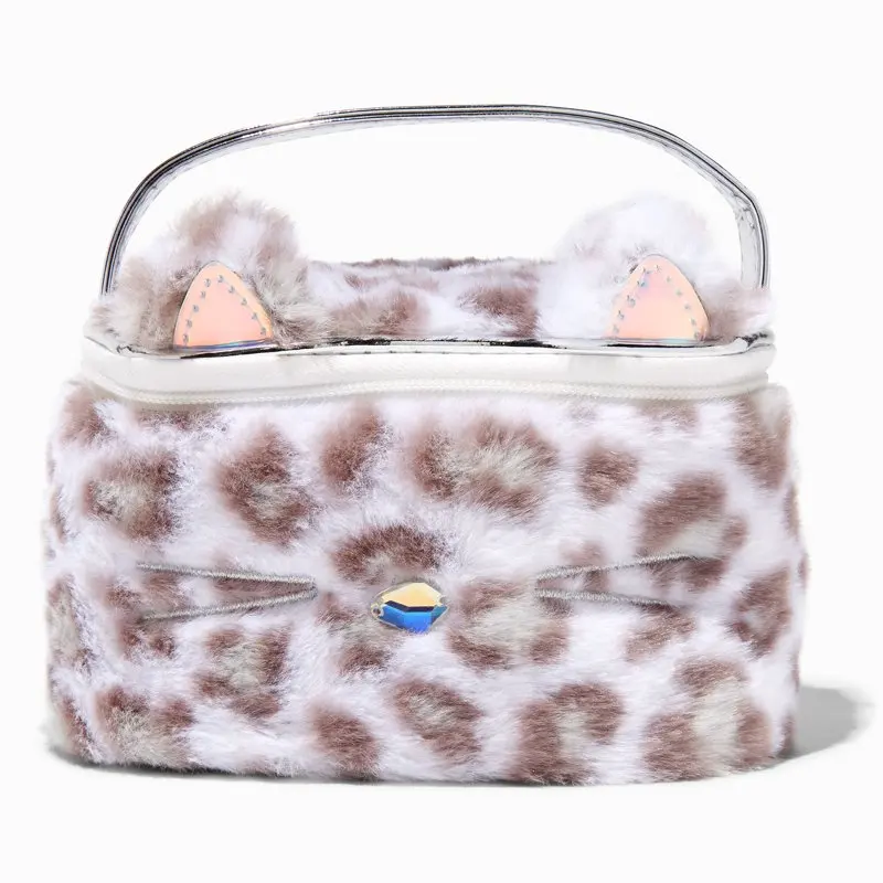 Claire's Club Furry Snow Leopard Makeup Bag