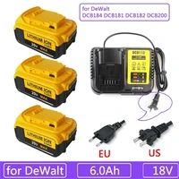 new 18v 6 0ah max xr 18650 battery power tool replacement for dewalt dcb184 dcb181 dcb182 dcb200 20v 6a 18v battery with charger