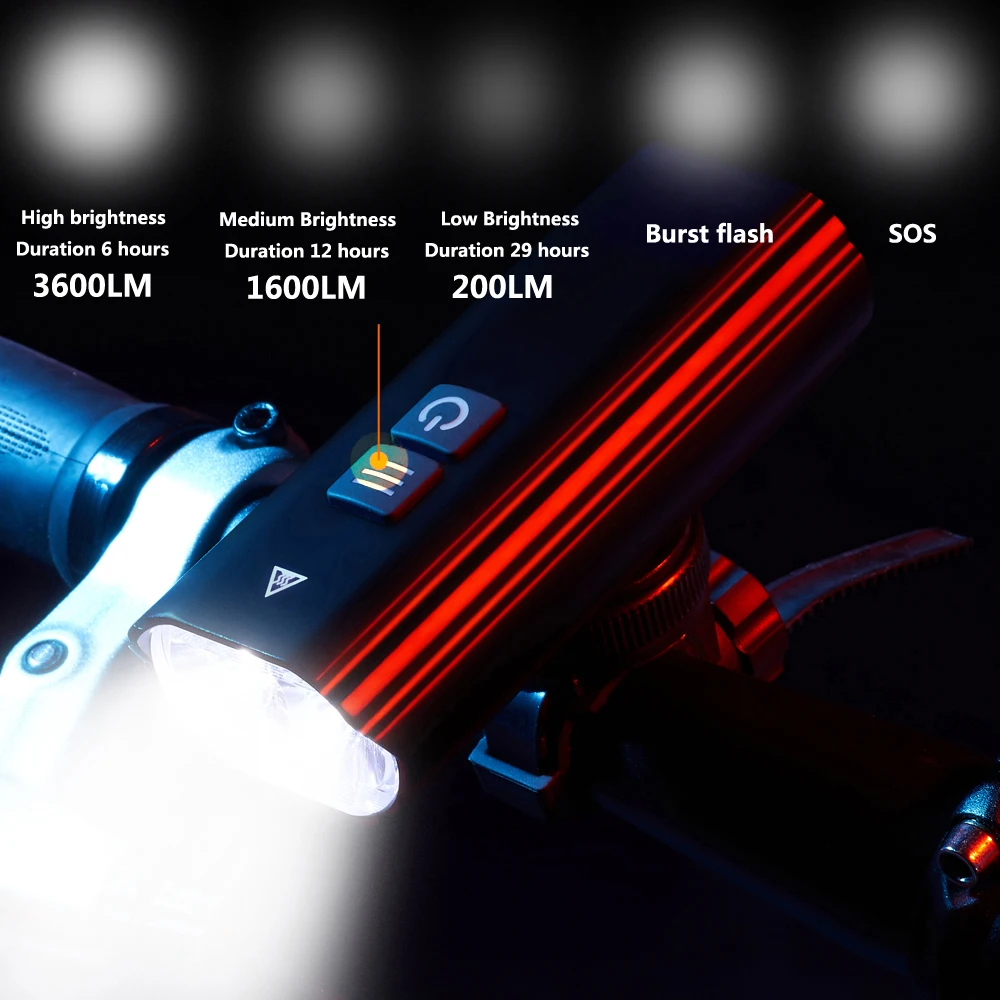 3600LM USB Перезаряжаемая Велосипедная Фара 2 Светодиода 4800 мАч Водонепроницаемая