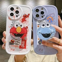 sesame street 3d elmo cookie monster phone case for iphone 11 12 13 pro max x xs xr 7 8 plus with quicksand holder cover