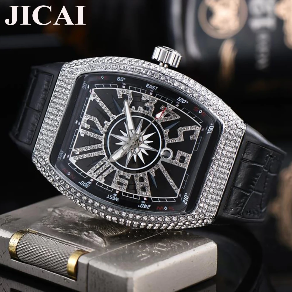 

Часы мужские кварцевые в стиле хип-хоп, Роскошные водонепроницаемые серебристые с бриллиантами, с силиконовым ремешком, Прямая поставка