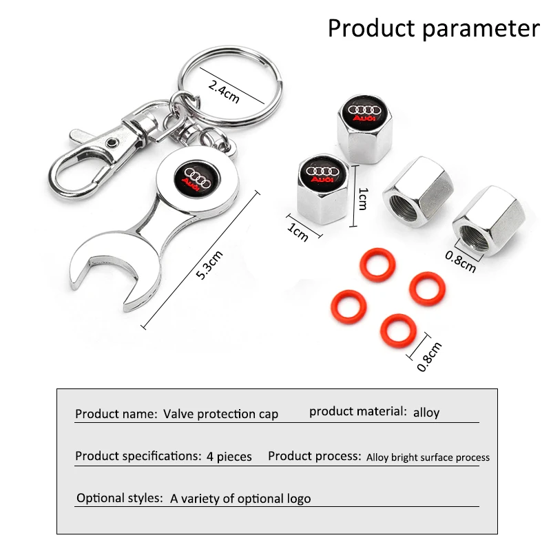 

1Pc Auto Valve Caps Wrench Keychain Key Ring Metal Wheel Parts Car Repair Tool For Audi Sline A3 A4 B8 8P B6 A6 C6 C7 A5 Q3 Q5 B