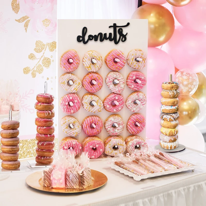 Wooden Donut Wall Holder Fits 20 Doughnuts Bagels Holder Doughnut Display Stand Tower for Baby Shower Wedding Birthday Supplies