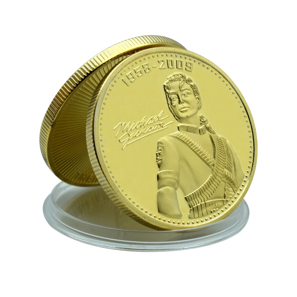 

Michael Jackson Gold Plated Coin with Plastic Case Popular Classic Commemorative Coin Badge Fan Memorial Collection Holiday Gift