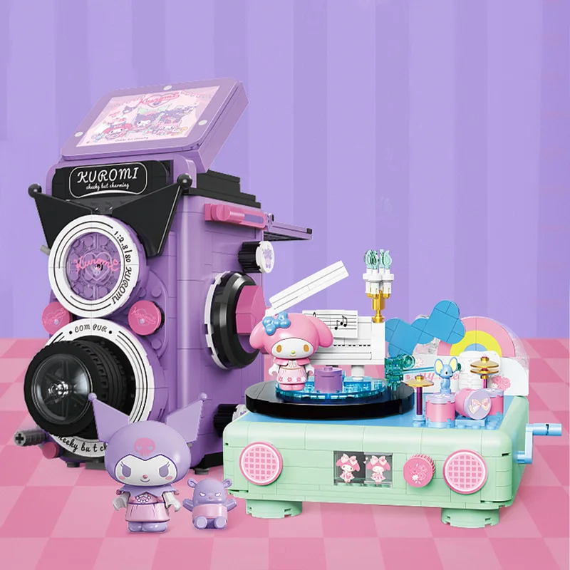 

Sanrio Kawaii Kuromi двойная камера заднего вида My Melody проигрыватель виниловых записей пазл Ретро серии строительные блоки сборная игрушка