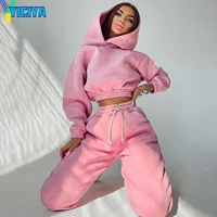 yiciya 2022 autumn women hoodies and sweatpants tracksuits female two piece solid color pullovers jacket lounge wear casual suit