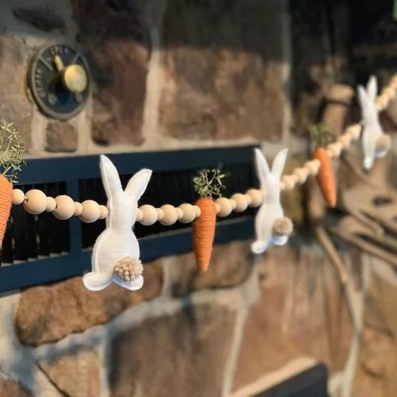 

Easter Bunny Carrot Wreath Happy Easter Family Party Fireplace Wall Hanging Decoration Banner Kids Room Pendant Ornaments