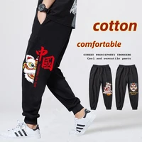 houzhou black classic pants for men joggers sweatpants casual pants with print chinese style streetwear mens fashion cotton