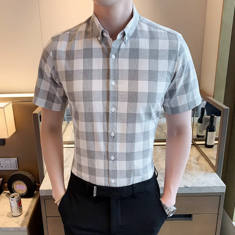 

Cotton Plaid Shirt Men's Short-Sleeved Summer Thin Korean Style Trendy Half Sleeve Shirt Men's Shirt Casual Wear