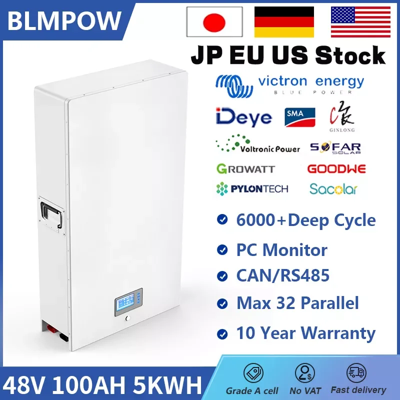 

Новый аккумулятор Powerwall 48 в 6000 Ач LiFePO4 10 кВтч 5 кВтч 32 Parellel + Циклическая литий-ионная CAN/RS485 для домашней солнечной системы