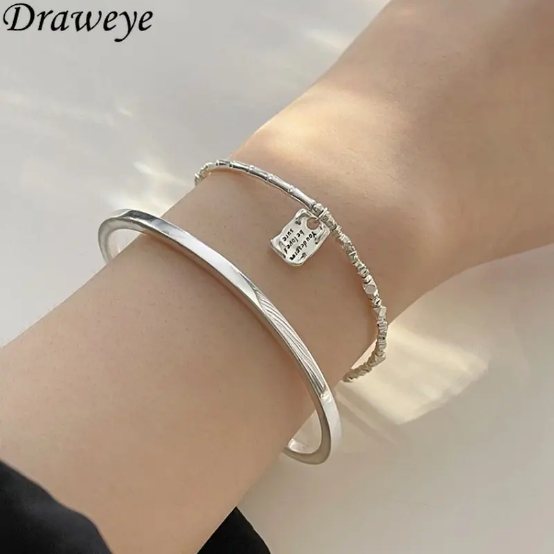 

Draweye Letters Bracelets for Women Silver Color Simple Minimalism Korean Fashion Elegant Bangles Square Vintage Jewelry