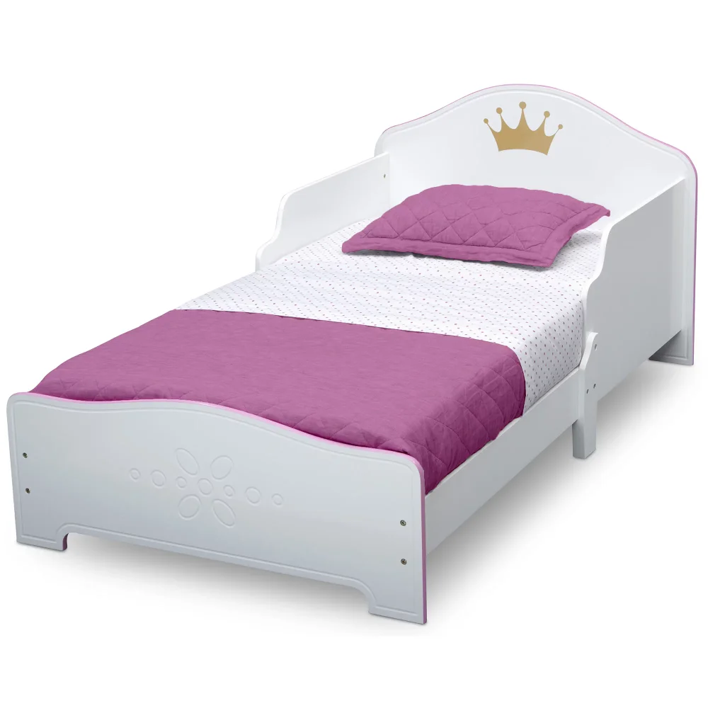 Delta Children Princess Crown Wood Toddler Bed, Greenguard Gold Certified, White/Pink kids bed frame