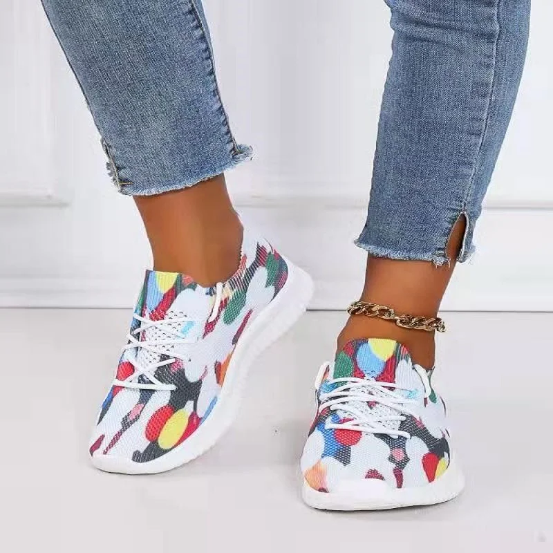 New Tie Dye Sneakers Women Shoe All Season Mix Colors Ladies Light Large-Sized Flats Size 35-43 Home Outdoor Comfy Casual Shoes