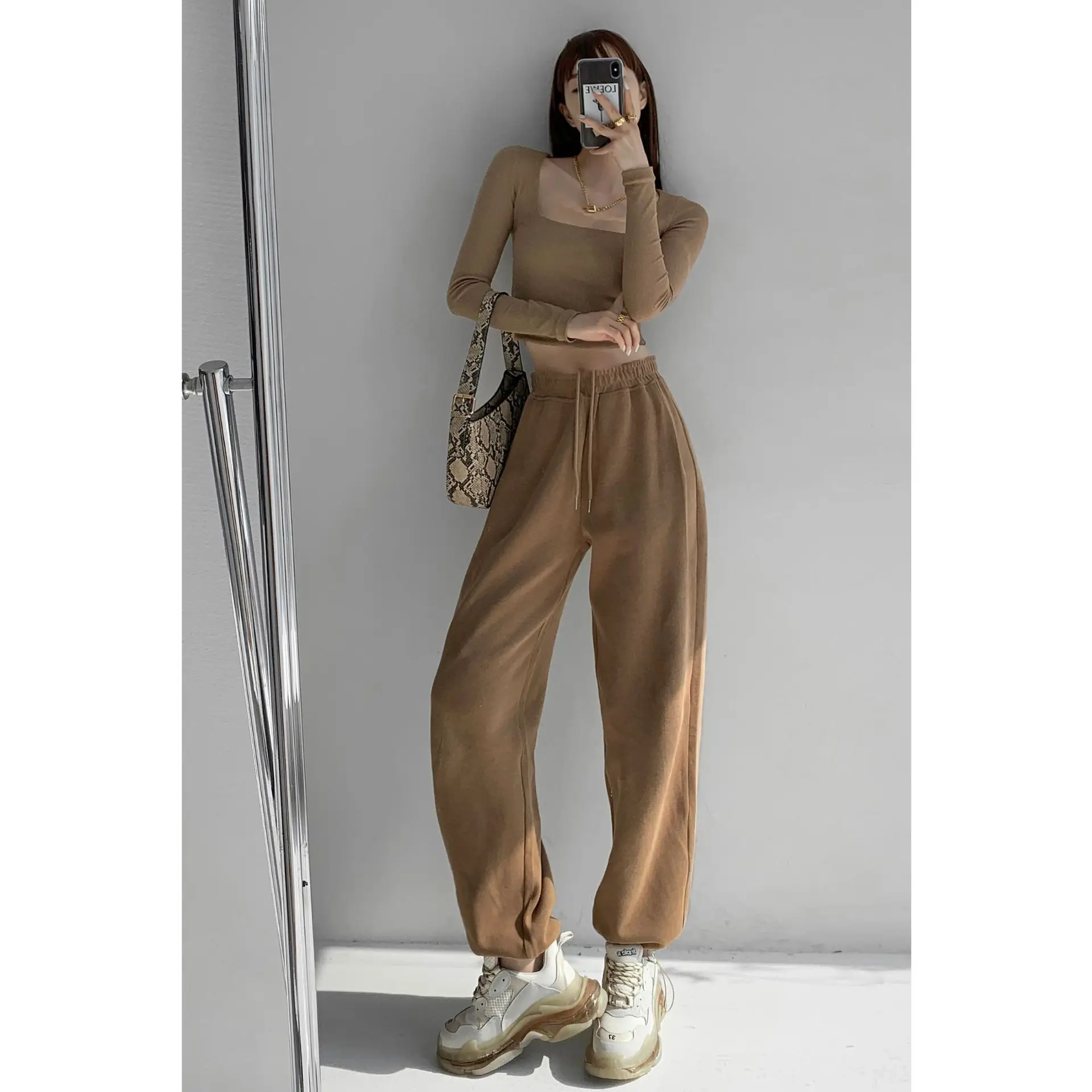 

Streetwear Sweatpants for Women Spring and Autumn Outerwear High Waist Loose Drawstring Leggings Beam Foot Pants