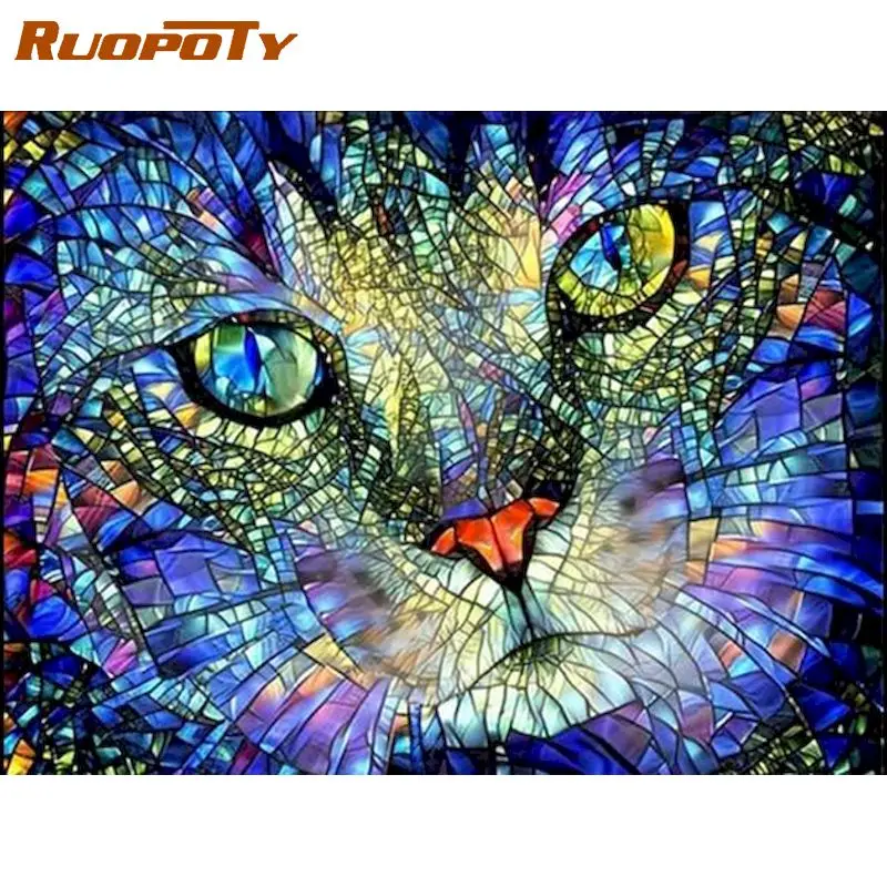 

RUOPOTY 5D Diamond Painting Cat Diamond Mosaic Rhinestones Animals Diamond Embroidery home decor gift