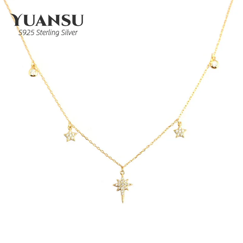 

925 Sterling Silver Necklace Ins Light Luxury Design Stars Inlaid With Diamonds Clavicle Chain Choker Lady Jewelry Gift Women