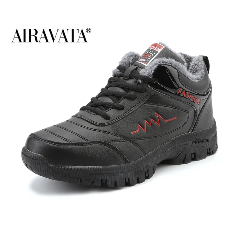Men Winter Boots Flatform Anti-skidding Snow Shoes Plush Warm Casual Lace-up Outdoor Sneakers