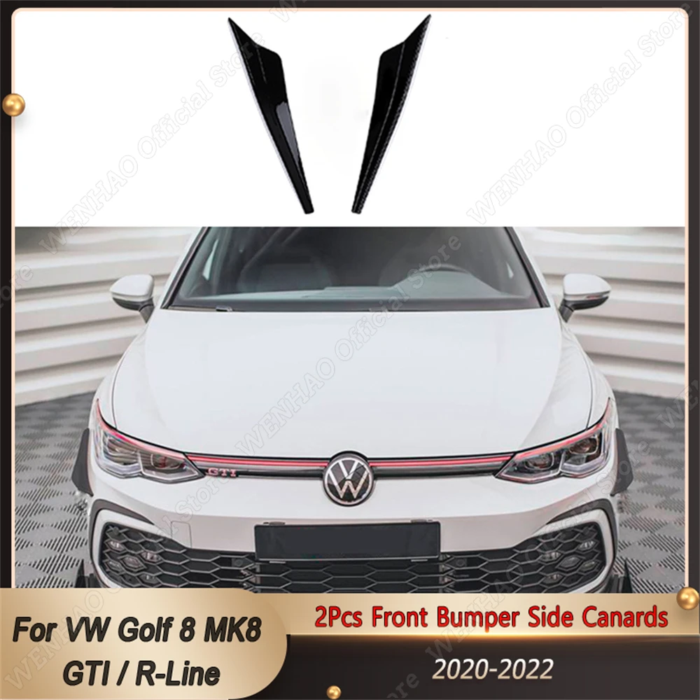 

Car Front Bumper Side Canards Bumper Lip Spoiler Trim For VW Golf 8 MK8 GTI / R-Line Accessories 2020 2021 2022 ABS Gloss Black