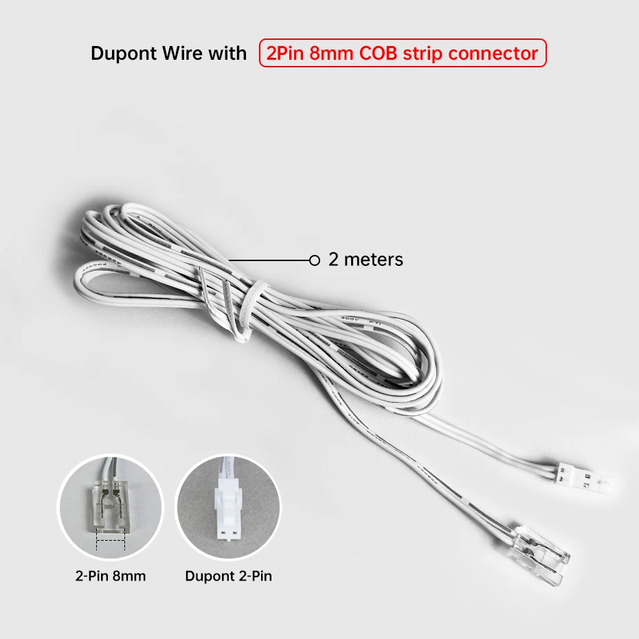

1/3/5 шт., 2 м провод Dupont с 2-контактным разъемом 5 мм, 8 мм, 10 мм, ультратонкой светодиодной лентой COB, быстрый разъем, 12 В, 24 В, клемма удлинителя Dupont