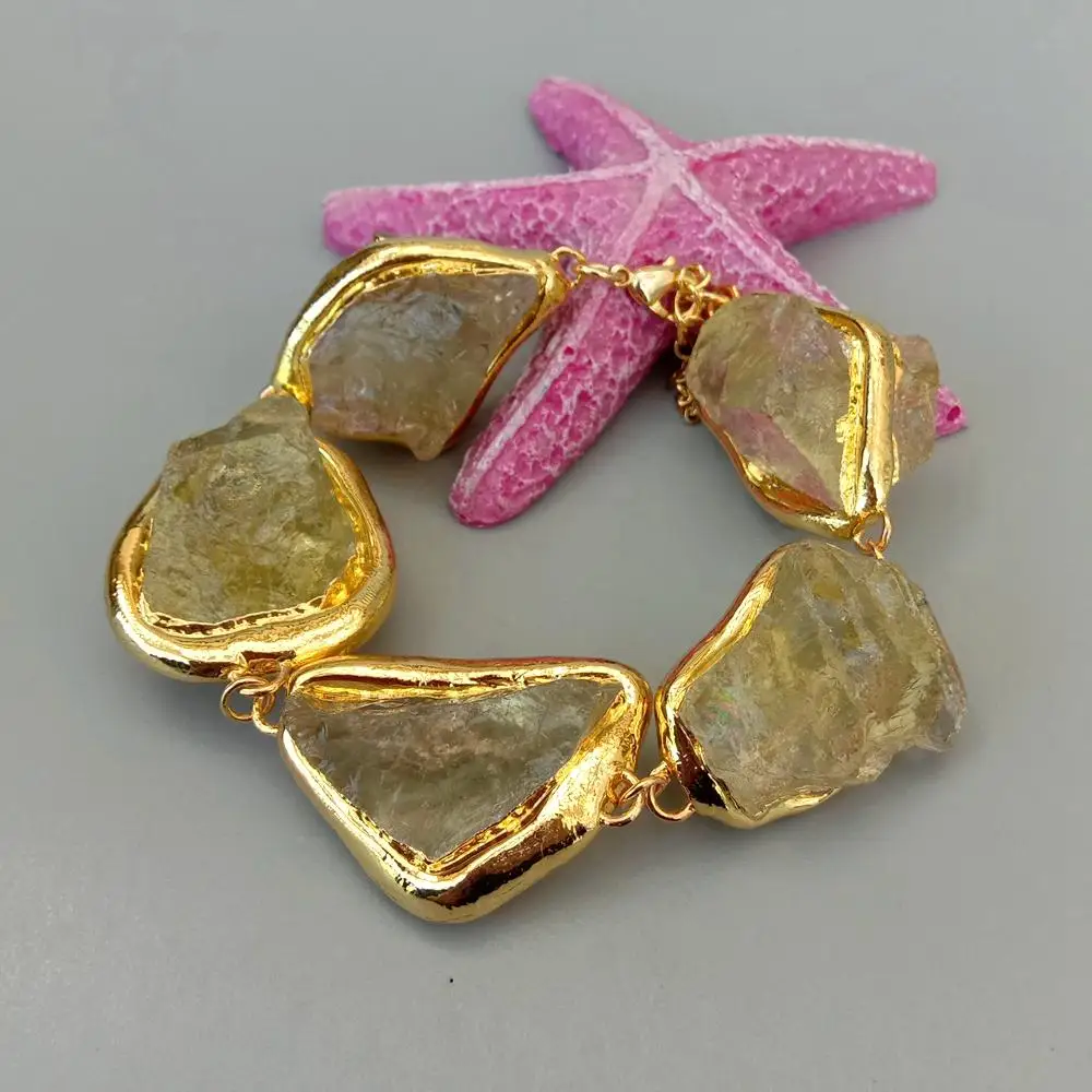 KKGEM Натуральный 27x33 мм лимонный кварц шероховатый сырой Nugget Позолоченный матовый