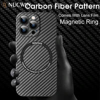 luxury carbon fiber texture magsafe magnetic wireless charging case for iphone 13 12 pro max shockproof hard pc cover