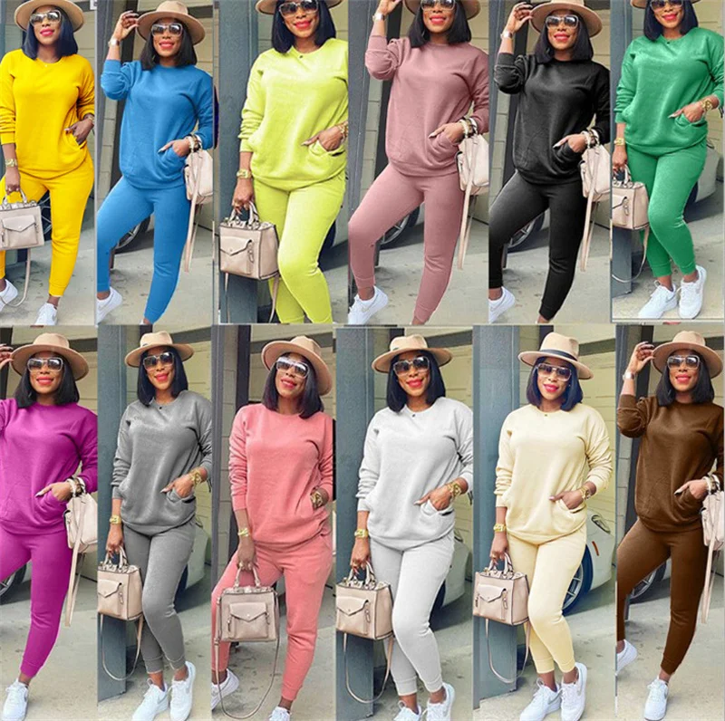 

2022 Autumn/Winter Fashion Solid Color Cotton Slimming Casual Hoodie Set Two Piece Set Large Size Solid Color Two Piece Set