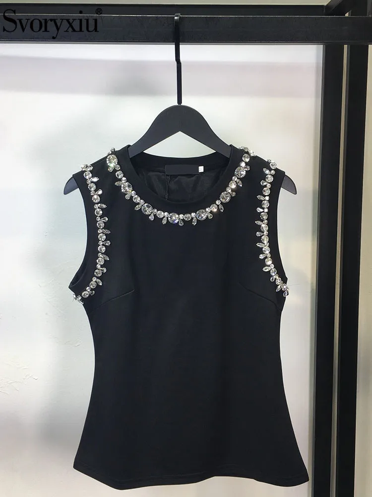 

Женский винтажный жилет Svoryxiu, черный Свободный жилет без рукавов с бриллиантами на лето 2019