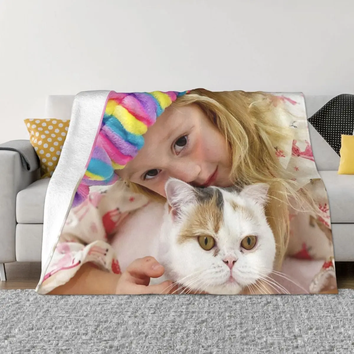 

Like Nastya Cat Blanket Velvet Summer Air Conditioning Kawaii Cartoon Warm Throw Blankets for Bed Bedroom Rug Piece