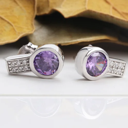 

Ye032 Sterling Silver S925 Micro Inlaid Zircon Color Simulation Drill 80 Minute Purple Korean Earrings Net Red