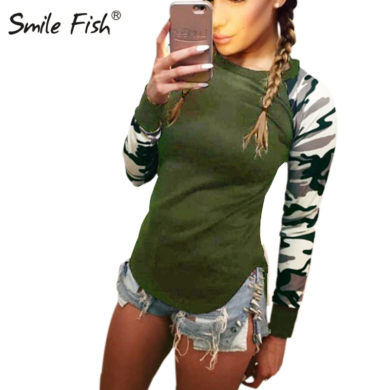 

Spring Autumn 2022 Patchwork Army Camouflage Women T Shirt Long Sleeve O-Neck Ladies Tops T-Shirts Casual LX073