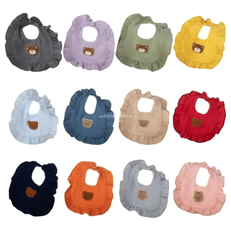 

Infant Ruffle Bib Gauze-Cotton Drooling Bib for Baby Newborn Teething Bib Embroidery Bear Bandanas U-shape Nursing Bib Dropship