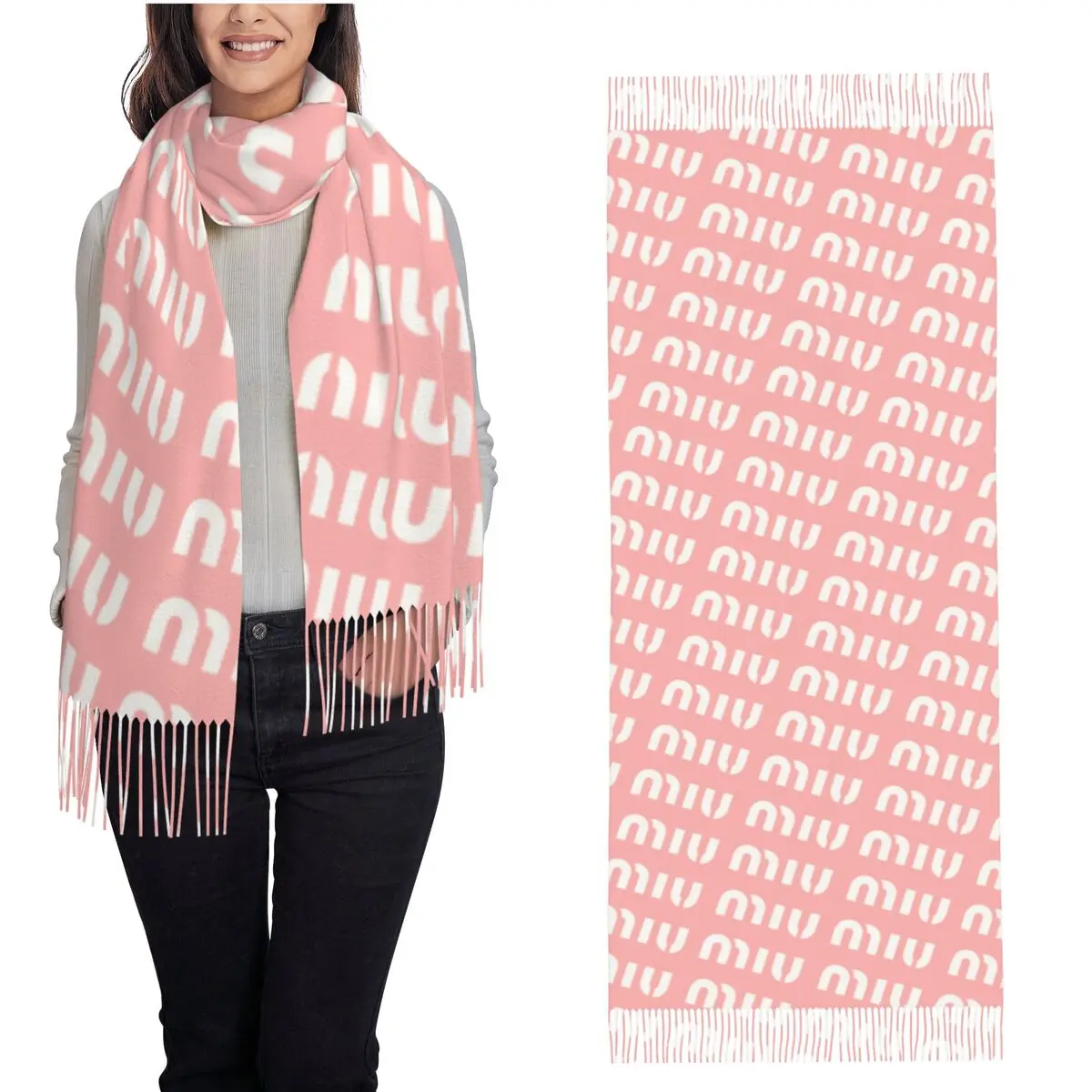 Women's Tassel Scarf Fashion Miu Brand Large Winter Warm Shawl and Wrap Luxury Designer Daily Wear Pashmina Scarves