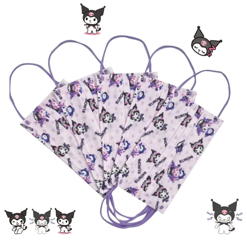 50 шт. трехслойная маска для лица Kuromi Sanrio с героями мультфильмов модная