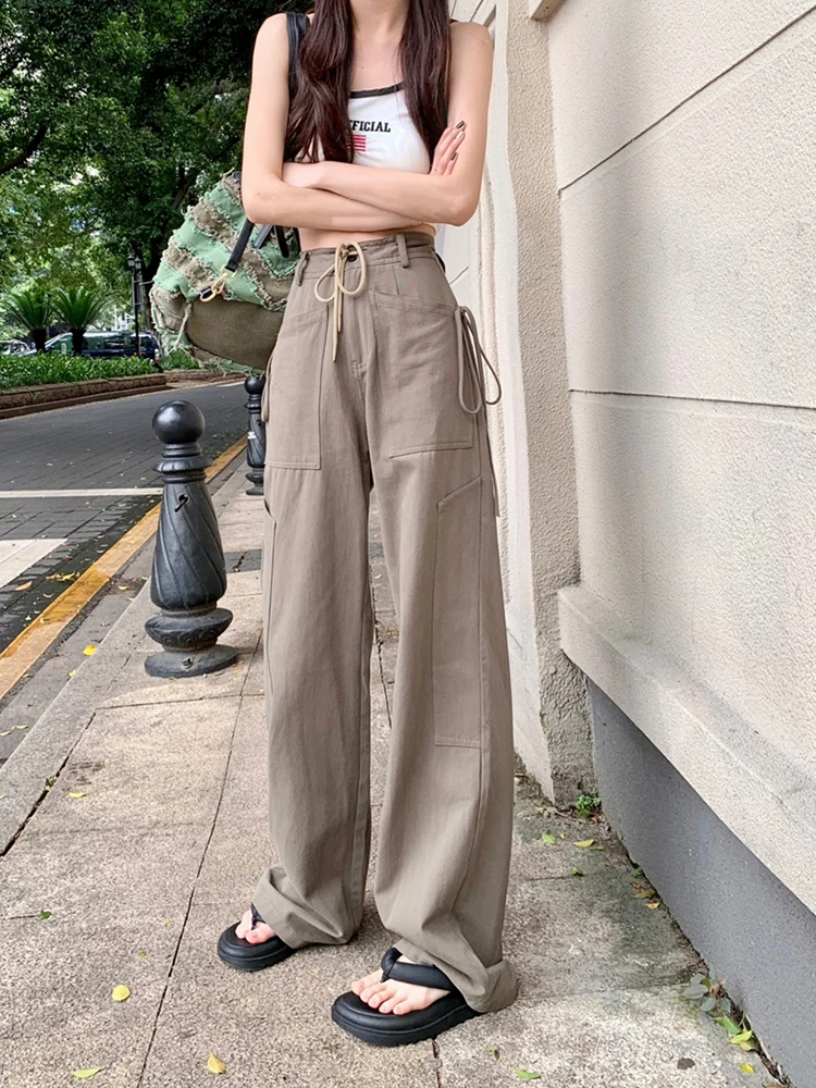 

2022 Summer Women Harajuku BF Style Cargo Pant Baggy American Vintage Trouser Streetwear Loose Casual Pocket Drawstring Harajuku