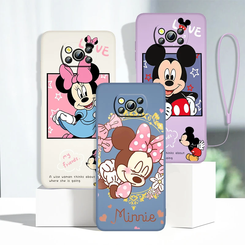 

Mickey Minnie Cute Disney Phone Case For Xiaomi Mi 11 Lite Poco X4 X3 X2 C31 C3 M4 M3 F4 F3 GT Pro NFC 5G Liquid Rope Cover