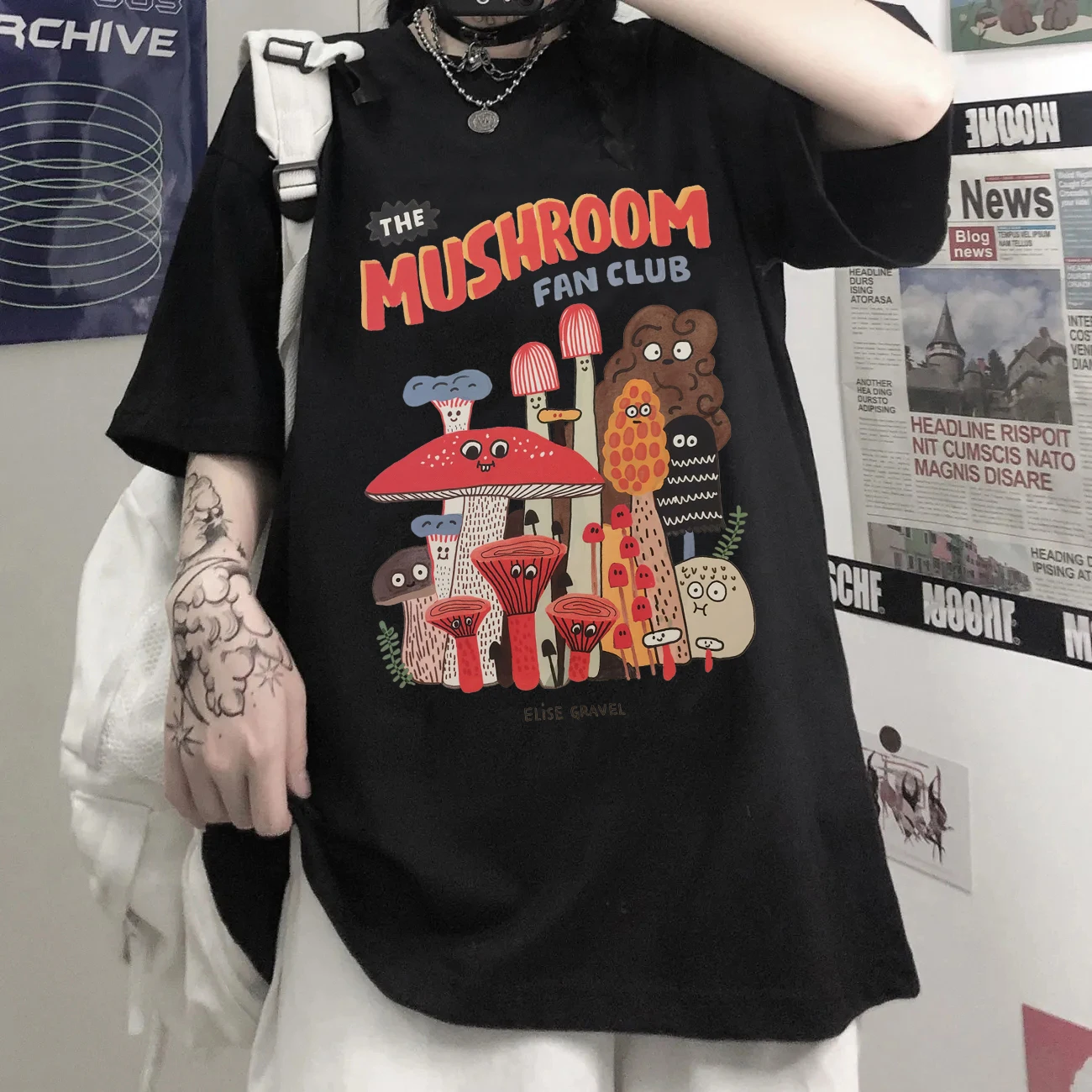 

Summer Women's T Shirt Material Retro Cotton Apricot Mushroom Oversized T Shirt O-neck Casual Short Sleeve Woman Tshirts Clothes