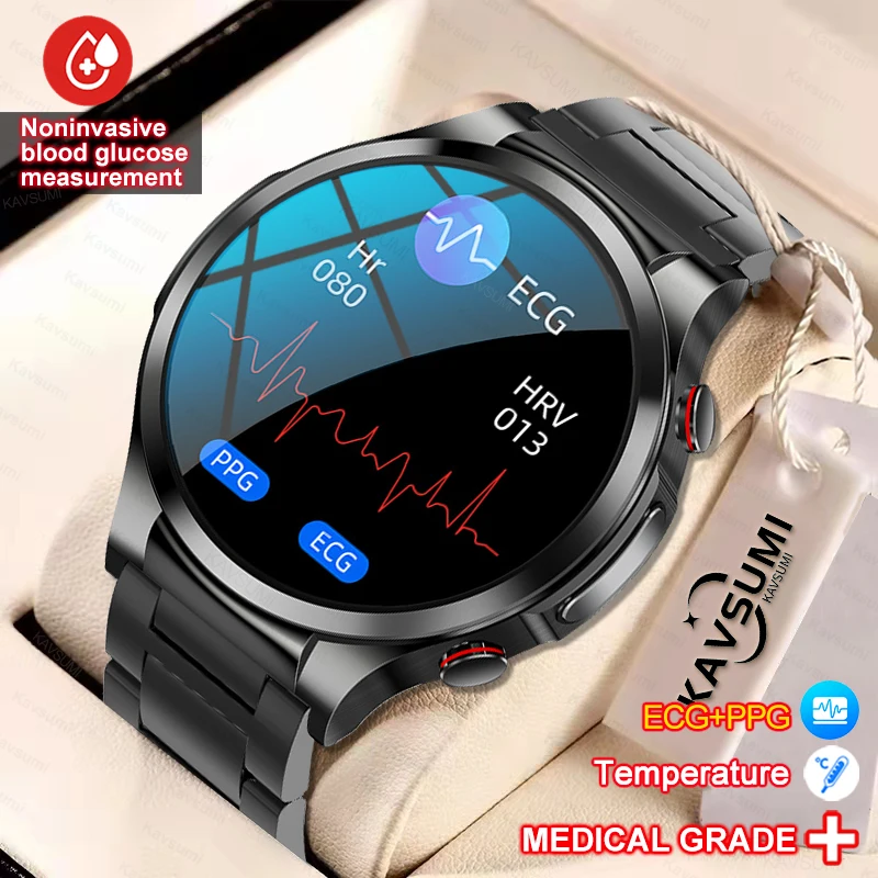 

2023 ECG+PPG Smart Watch Men Non Invasive Blood Glucose Measurement Pressure Heart Rate Temperature Exercise Sport SmartWatch