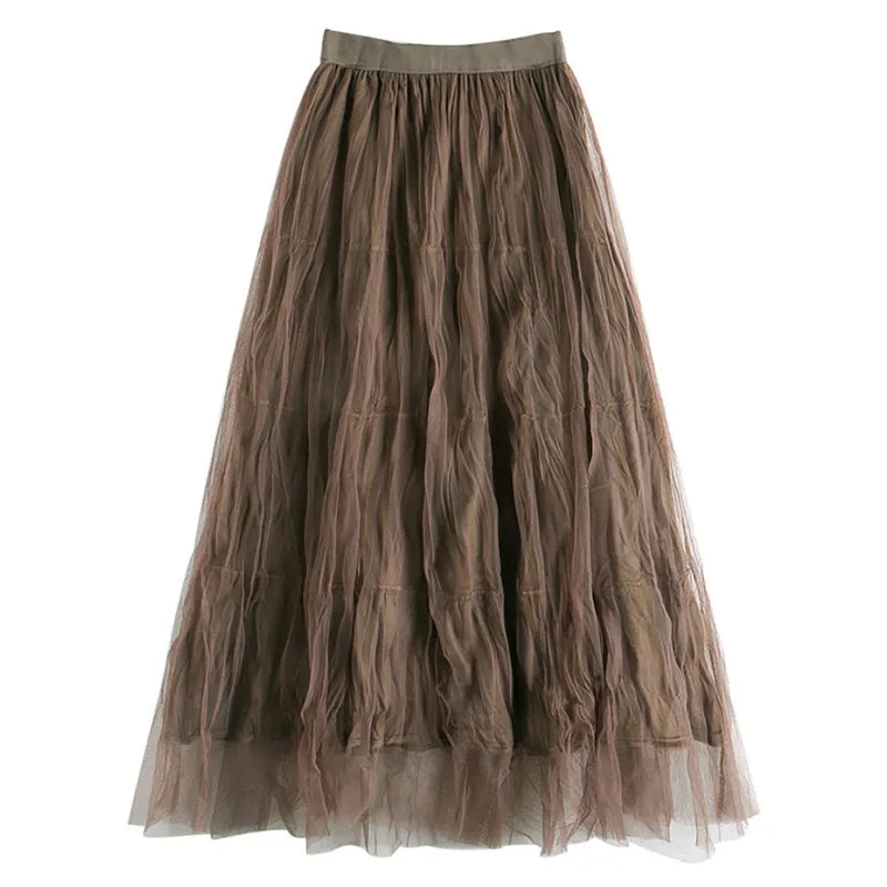 Милая элегантная сетчатая юбка с высокой эластичной талией, 2023, весна-лето, универсальная винтажная уличная мода, длинные юбки