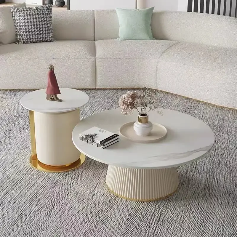 

Italian-style Slate Tea Table Combination Modern Flower Apartamento Small-sized Luxury Coffee Table Round Balcony Furniture