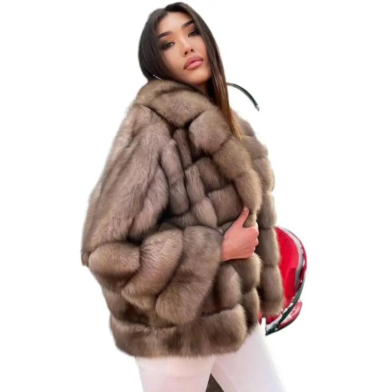 Enlarge High Quality Real Fox Fur Coat Natural Fur Jacket Winter Slim Elegant Thick Warm Women Overcoat Top Quality Female Clothes