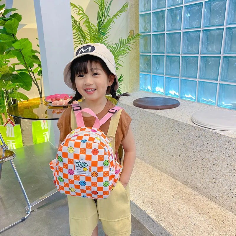 5 Colors Fashion Children School Bags Smile Plaid Kids Backpack Kindergarten Boys and Girls School Bags Mini Backpack Book Bag