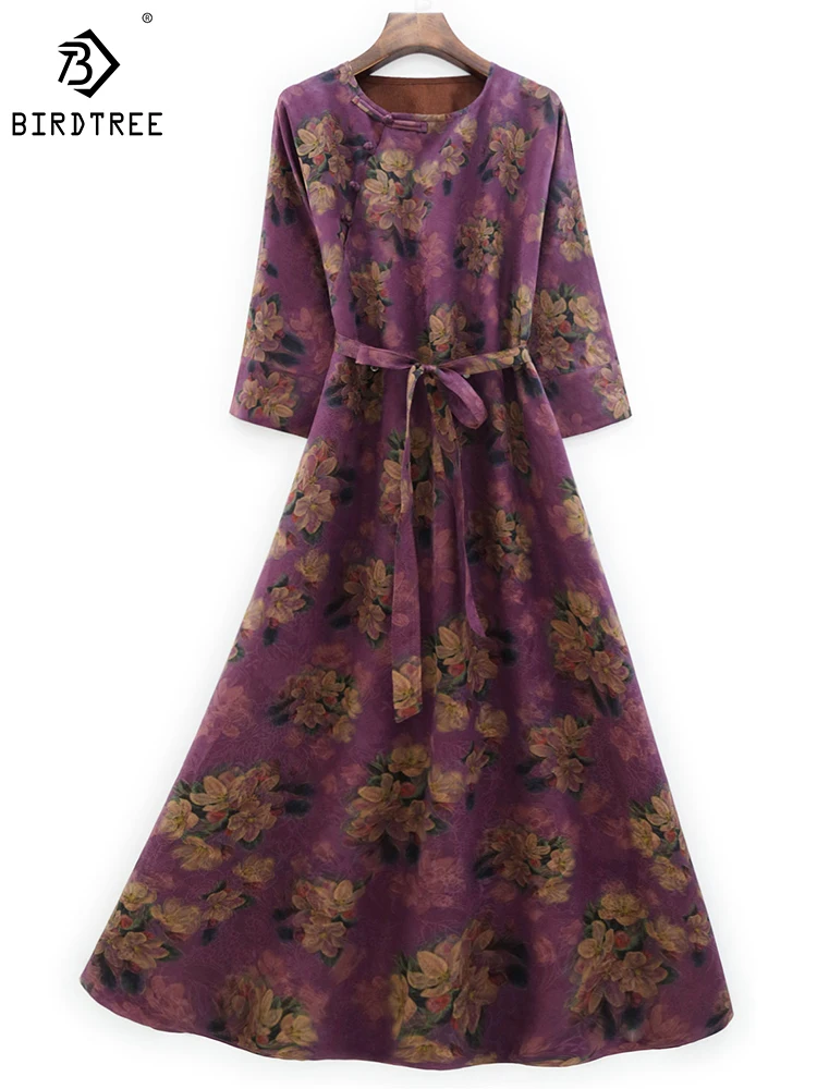 

Винтажное газовое платье Birdtree 32 мм из 100% шелка тутового шелкопряда с разрезом и рукавами «летучая мышь» темпераментная длинная юбка D39970QD