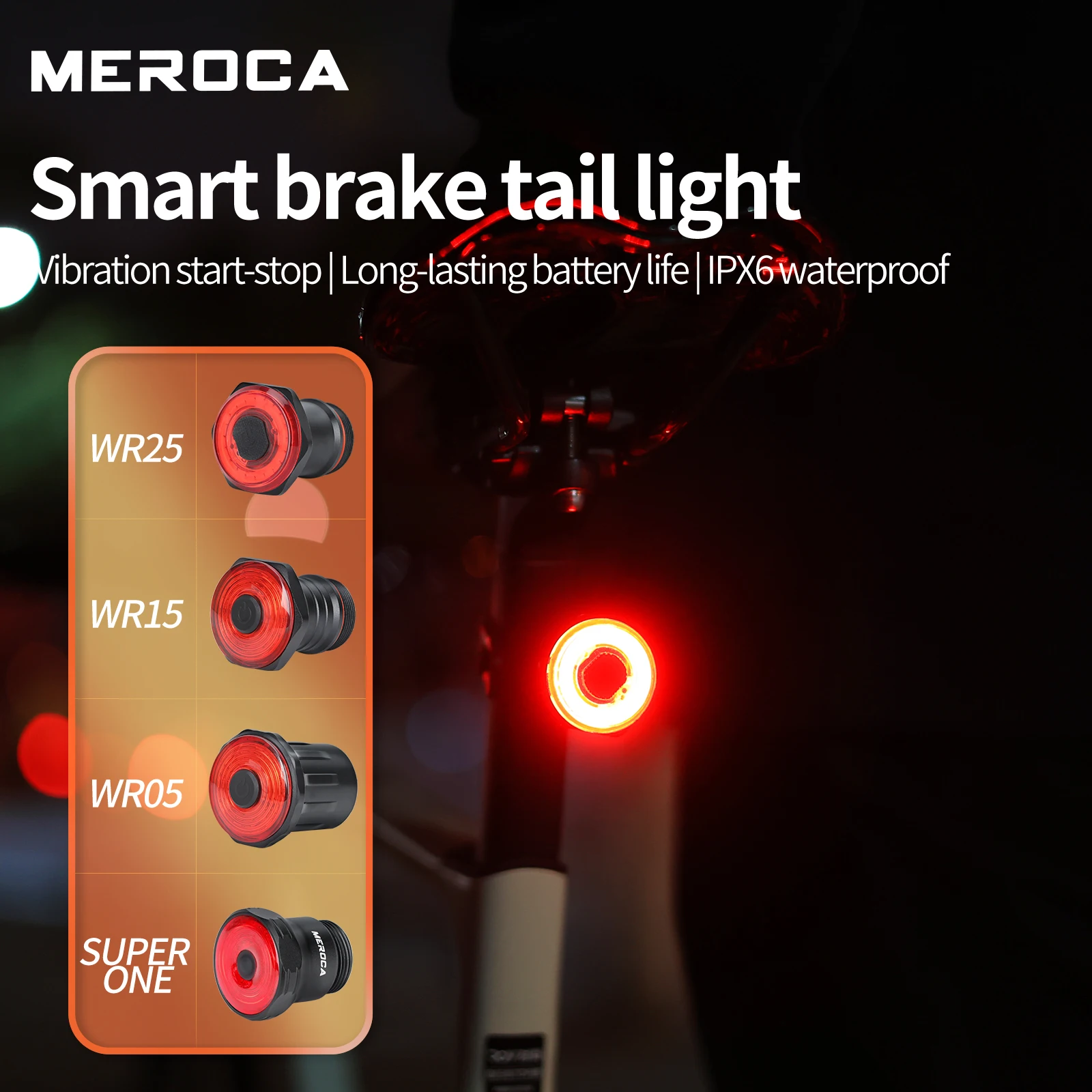 MEROCA MTB задний фонарь IPX6 водонепроницаемый интеллектуальный датчик торможения