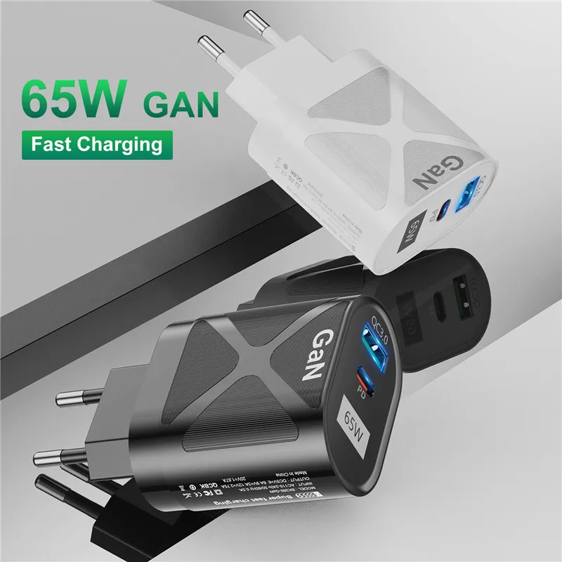 

65W Gallium Nitride GaN QC3.0 PD3.0 Charge Adapter Fast USB Charger For iPhone 13 12 Pro Max Samsung Xiaomi Huawei KR Plug