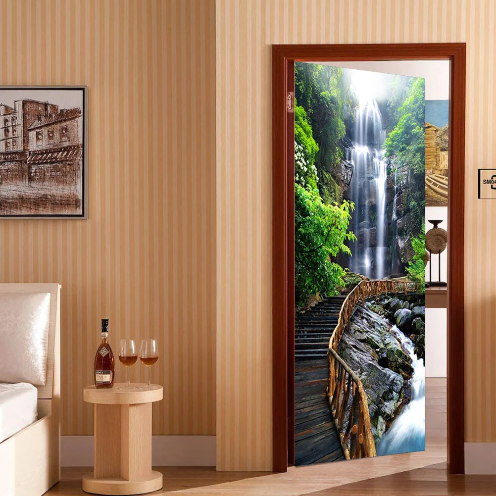 

2pcs Creative 3D Wall Murals Waterfall Wooden Stairs Stickers PVC Wall Stickers Wallpaper Decals for Home Living Room