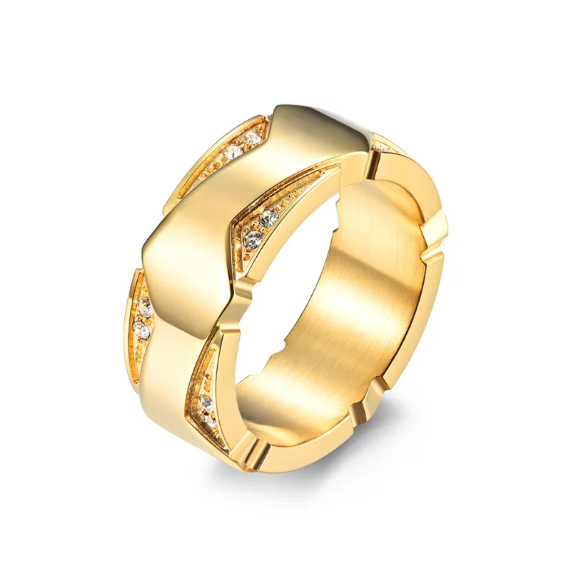 

Classic Stainless Steel Golden Zircon Ring Men and Women Couples Wedding Engagement Pair Ring Jewelry Gift