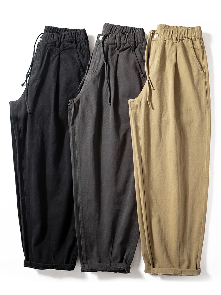 Брюки мужские из плотного хлопка с широкими драпировками удлиненные брюки-карго