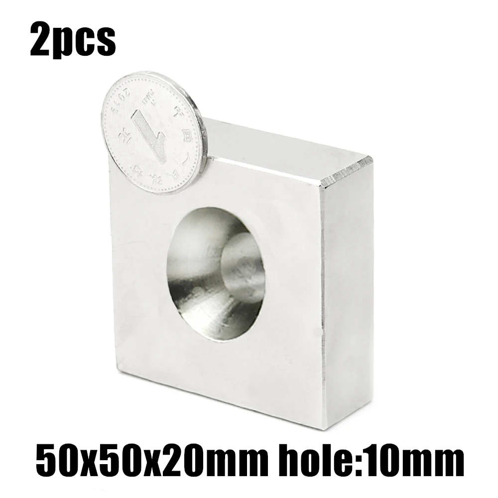 

Неодимовый магнит NdFeB N35, сверх мощный постоянный магнит, отверстие: 10 мм, 2 шт., 50x50x20 мм, N35 50x20-10 мм