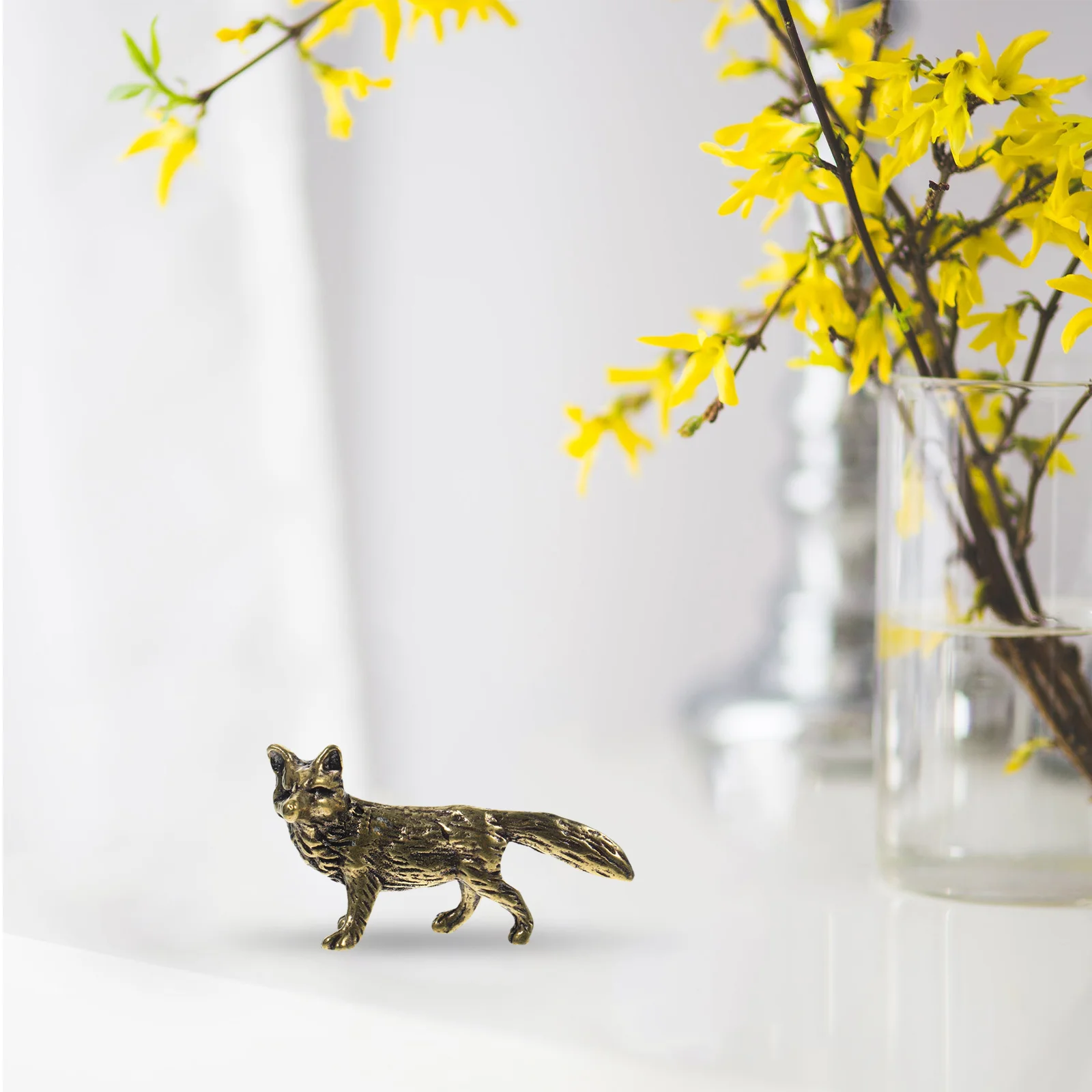 

Brass Fox Figurines Small Animal Figure Fengshui Wealth Statue Vintage Wild Animal Sculpture Home Office Car Dashboard Tea Pet